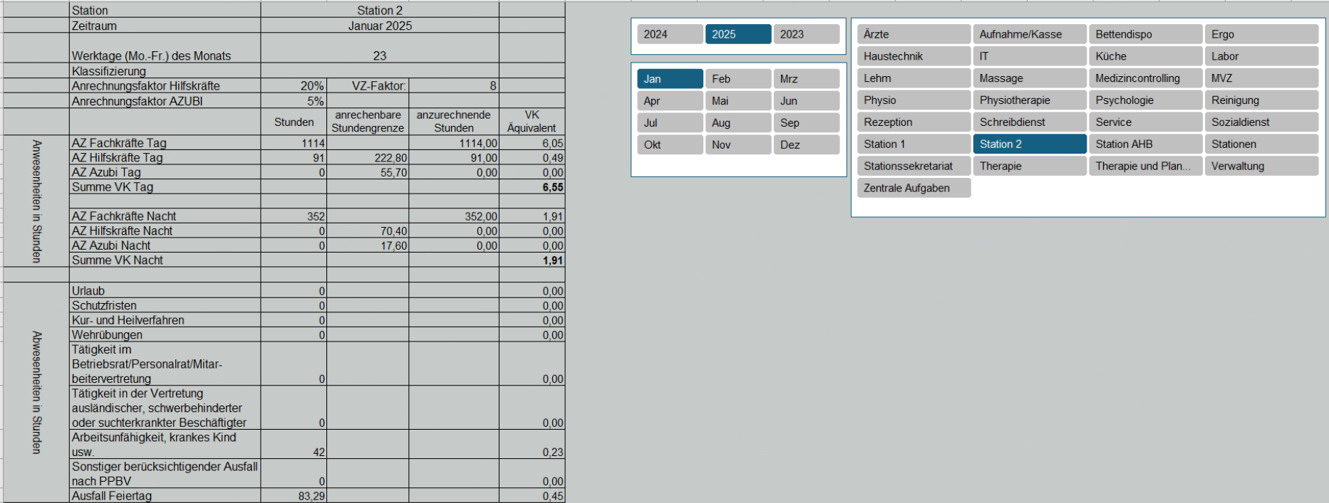 Vergleich der An- und Abwesenheit in Stunden mit Informationen aus dem Geocon Dienstplan
